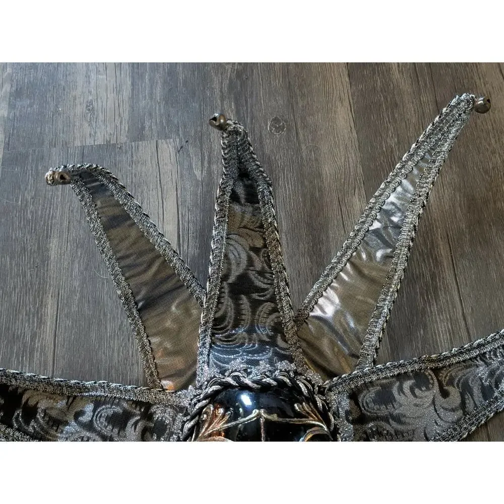 NEW! TOOMEY'S Mardi Gras HANDMADE JESTER Mask Full Face Black Silver Party